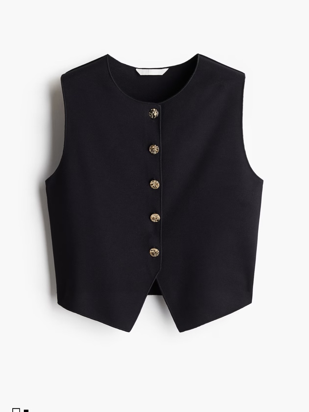 H&M Black Sleeveless Button Vest with Gold-Tone Buttons
